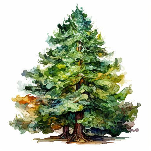 Xmas tree clipart in the style of Oil painting, on a white background
