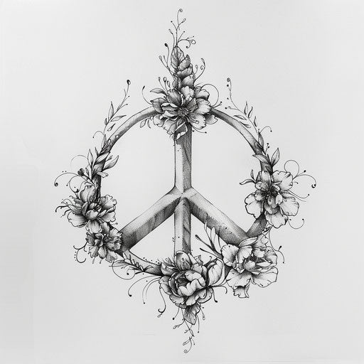 Elegant peace tattoo sketch in monochrome style