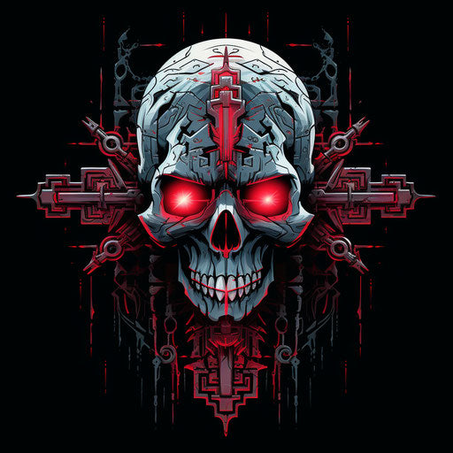 Skull with cross and red eyes on black background vector
