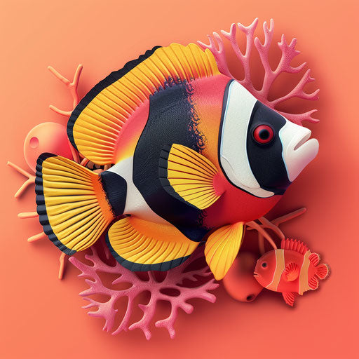 Realistic cartoon fish on vibrant coral background