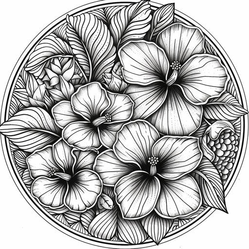 Detailed mandala with spring flowers and leaves