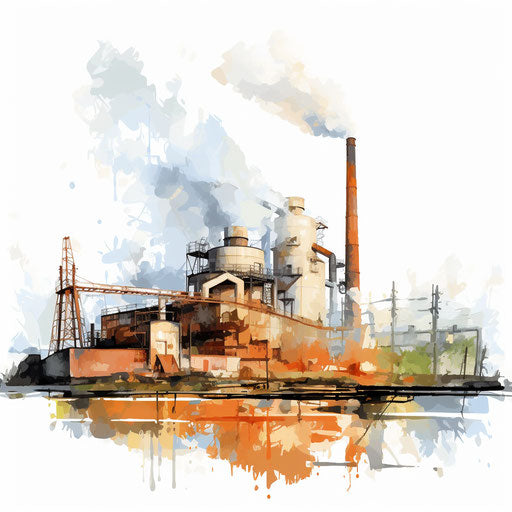 Factory clipart in the style of oil painting, on white background
