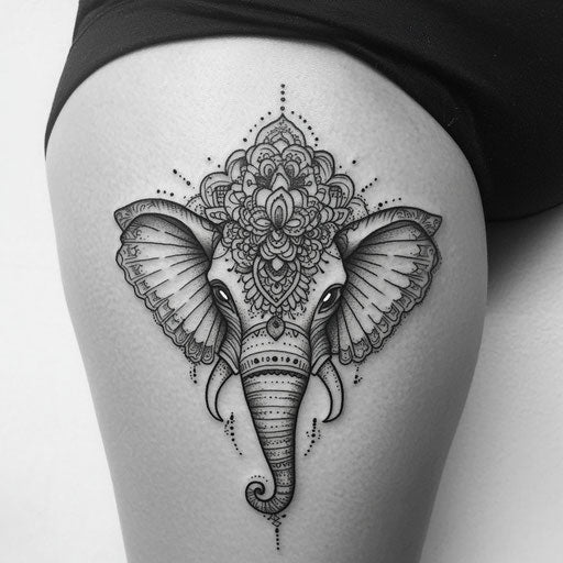 Small elephant with mandala on white