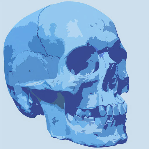 Blue skull vector, 1000–1400 style, flat forms