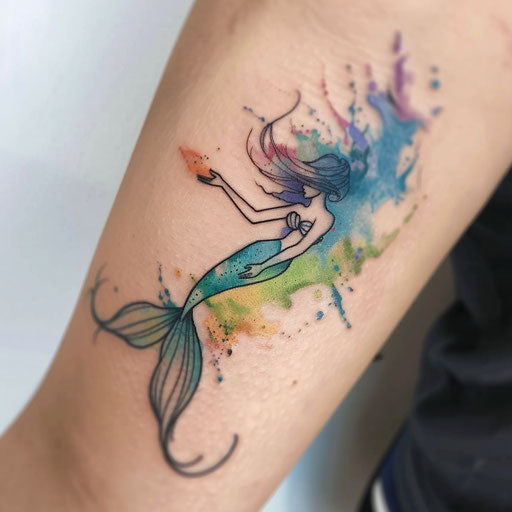 Watercolor splash mermaid tattoo