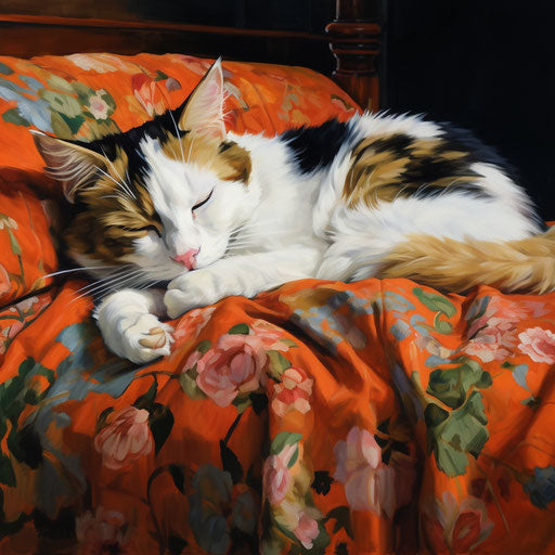 Calico cat napping on a couch