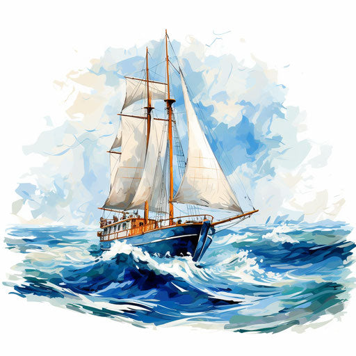 Nautical clipart in the style of Impressionistic Art, on a white background