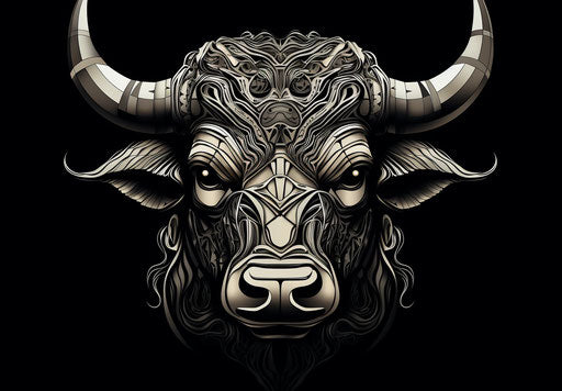 Bull head with horns in black and white