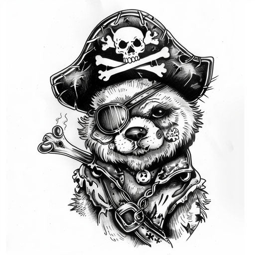 Teddy bear pirate tattoo design with hat and eye patch