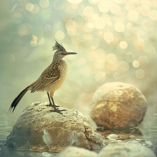 Roadrunner bird in a serene and poetic scene in the style of Gregory Colbert