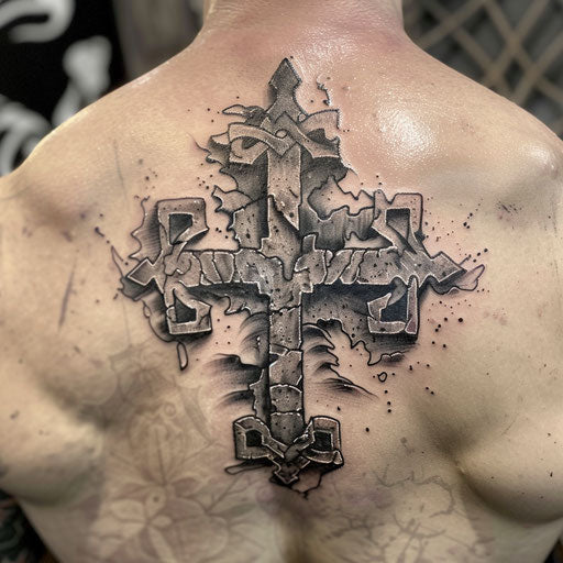 Gothic-style strength cross with detailed stonework