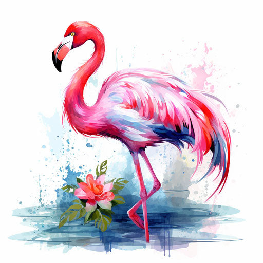 Flamingo clipart in the style of Oil painting, on a white background