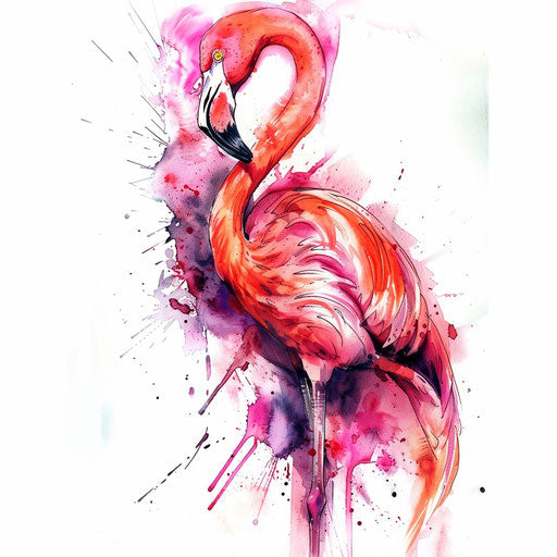 Vibrant pink and orange flamingo watercolor tattoo design