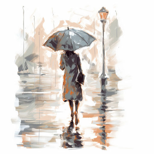 Rain illustration in the style of Oil painting, on a white background