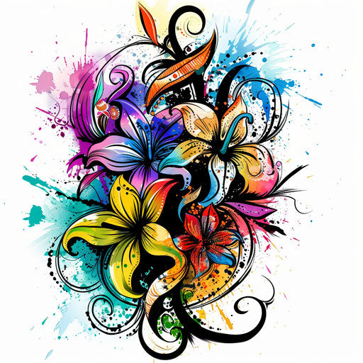 Expressionist tattoo sketch of summer henna designs