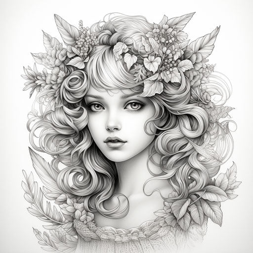 Anime fairy coloring page, textured soft style