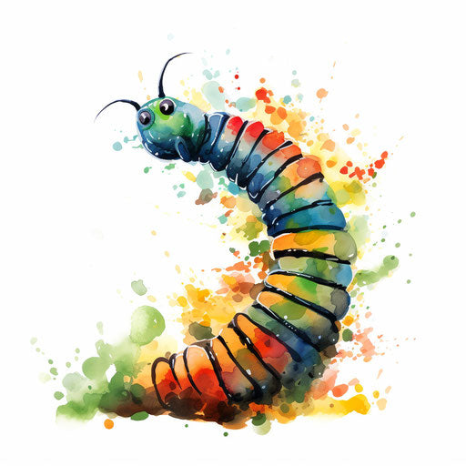 Caterpillar clipart in the style of Impressionistic Art, on a white background