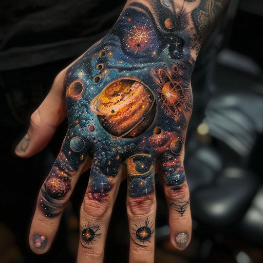 Finger tattoos with a celestial theme