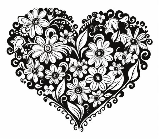 Flower in a heart outline drawing, creative style