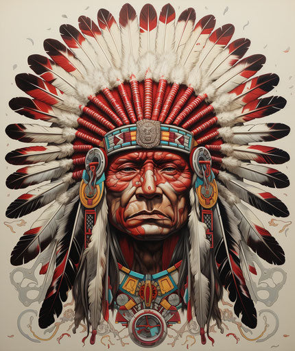 Colorful Indian chief tattoo, historical reproductions