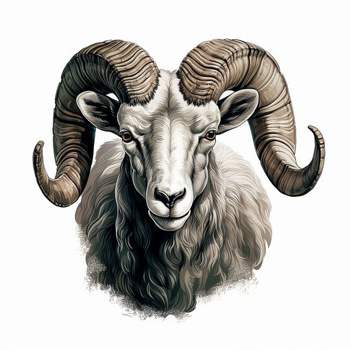 Ram illustration in the style of Chiaroscuro Art, on white background