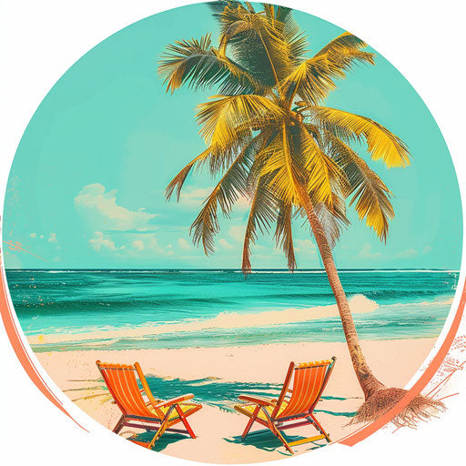 Beach clipart in photorealistic style with flat random background
