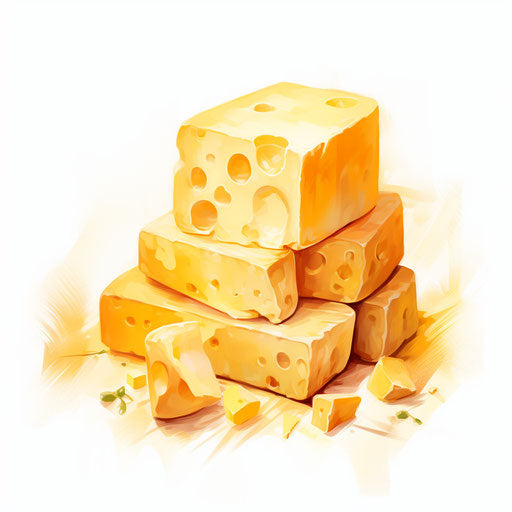 Cheese clipart in the style of Impressionistic Art, on white background
