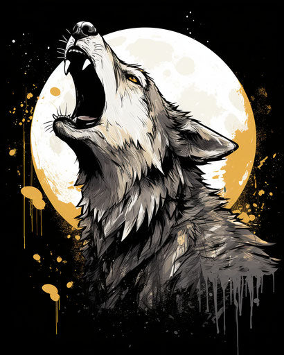 Howling wolf in the moon with splashes