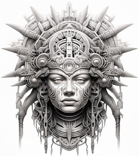 Indian head tattoo design for person, Mayan art style