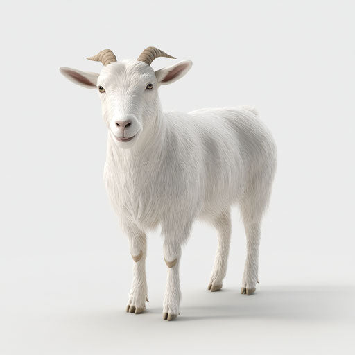 3D goat on white background, photo realistic style