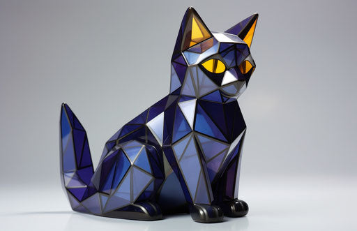 Gray cat sitting on the floor next door, light purple and light orange style