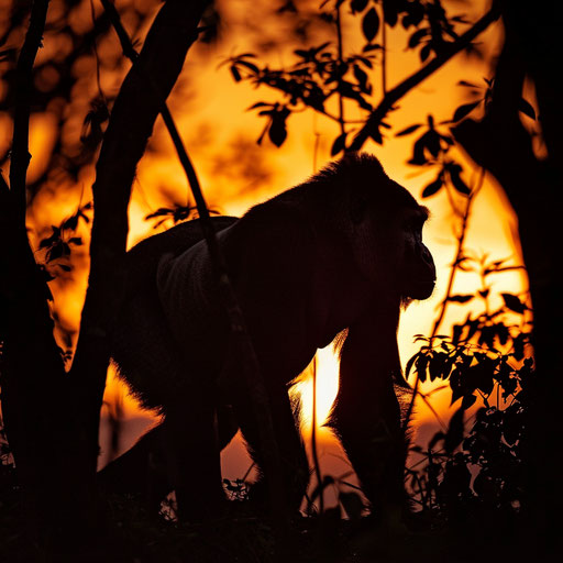 Western lowland gorilla at sunset