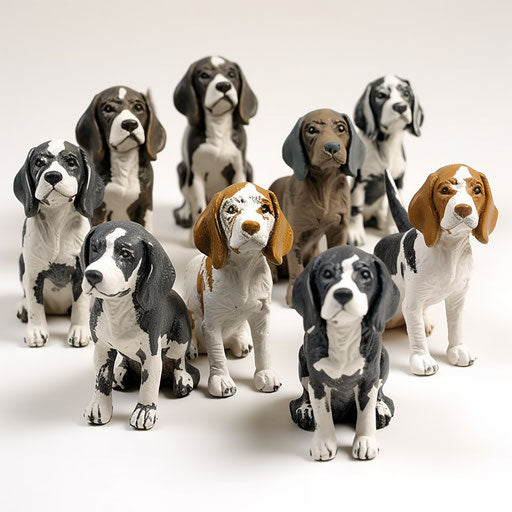 12ct beagle dog miniatures, hinchel style, dark gray and white, HD