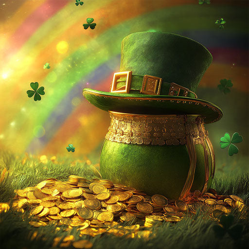 Rainbow treasure and green hat, digital art