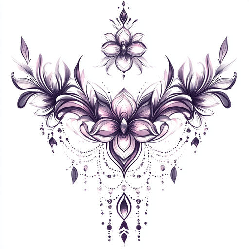 Flat tribal tattoo design with soft curves and floral accents