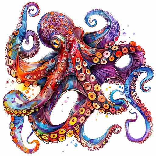 Colorful octopus tattoo design on white background
