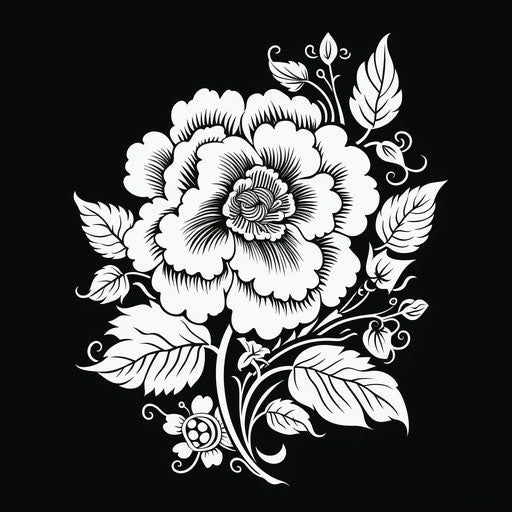 Black and white flower with eastern-inspired motifs 17th century