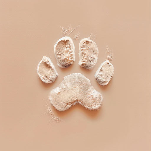 Realistic style dog paw print clip art on flat pastel peach background