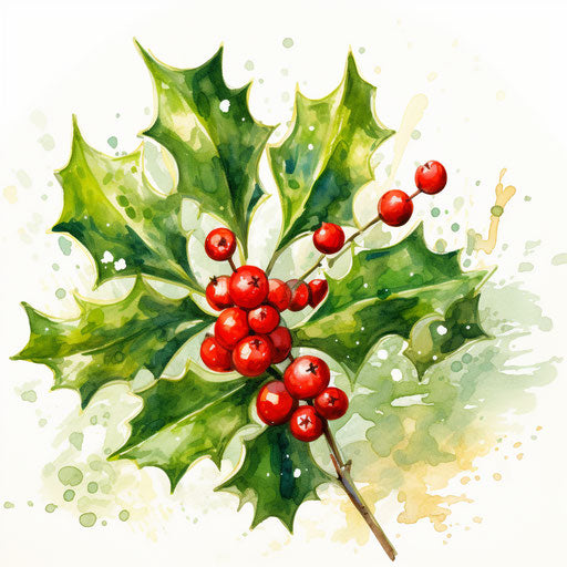 Impressionistic Christmas holly on white background