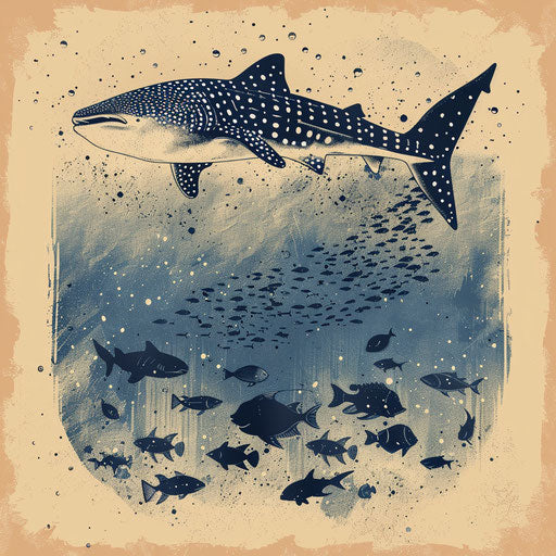 Tranquil tattoo sketch of whale shark swimming peacefully with a school of fish