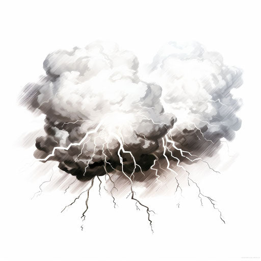 Thunderstorm clipart in the style of Chiaroscuro Art, on a white background