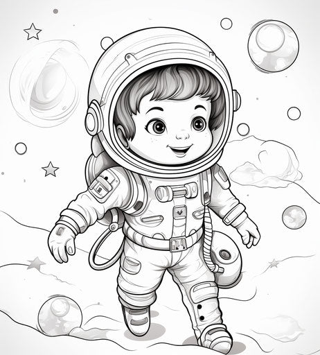 Child in astronaut costume coloring page