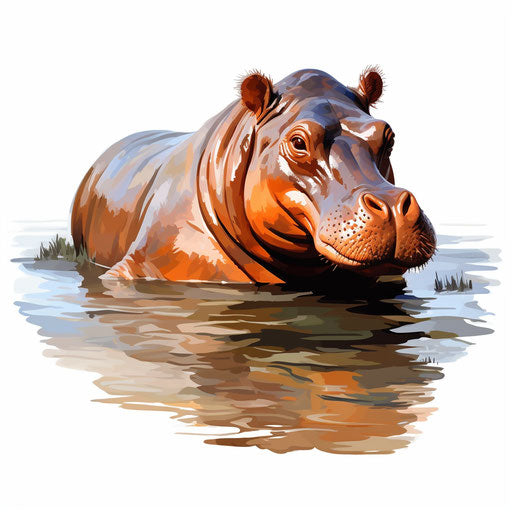 Hippopotamus clipart in the style of Oil painting, on a white background