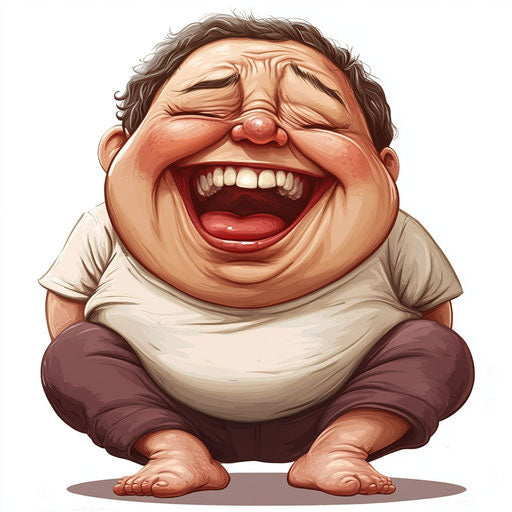 Humorous caricature of a crying caricature clipart with human characteristics, exaggerated chubby cheeks, toes feet, playful setting, vibrant colors, cartoon style, laughing, high-resolution, no background, isolated