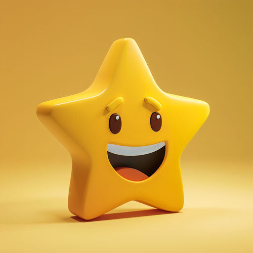 Animated star with open smiling mouth in a kid-friendly style