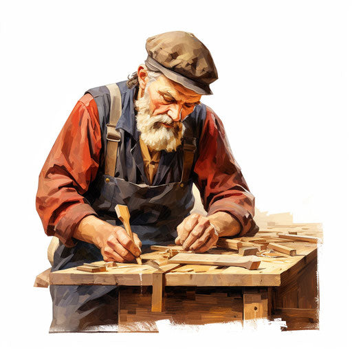 Carpenter clipart in the style of Oil painting, on a white background