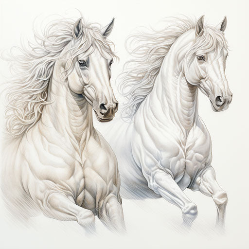 Pencil sketches of horses on white background