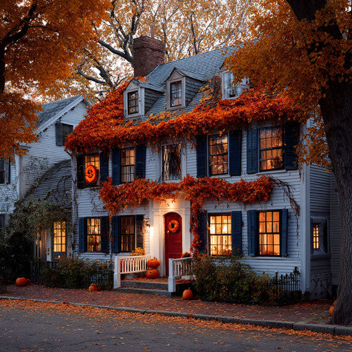 Street Scene with Houses Decorated for Halloween