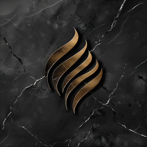 Luxury logo with metallic finish and elegant typography on black marble background