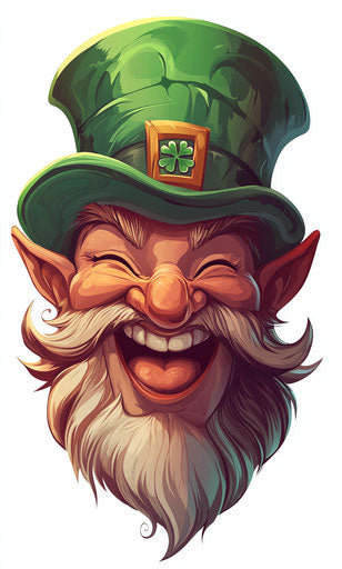 Cartoon leprechaun for St. Patrick's Day, green hat, laughing face